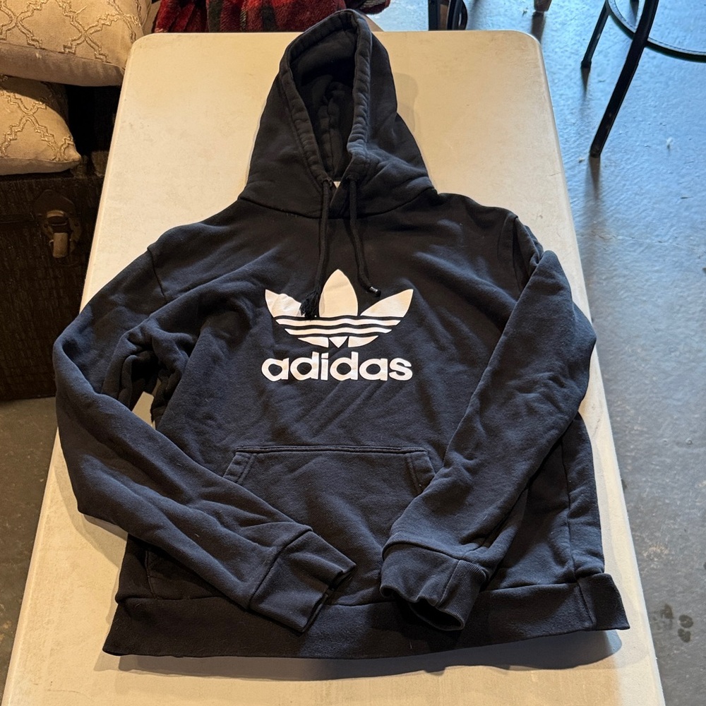 Adidas Black Hoodie with White Trefoil Logo